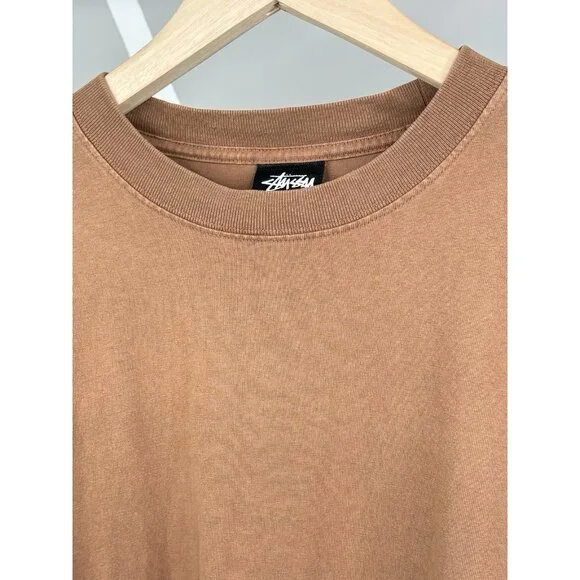 Stussy Pigment Dyed Long Sleeve Tee Men’s Medium Cotton Brown Crewneck 1140319 - Picture 3 of 15